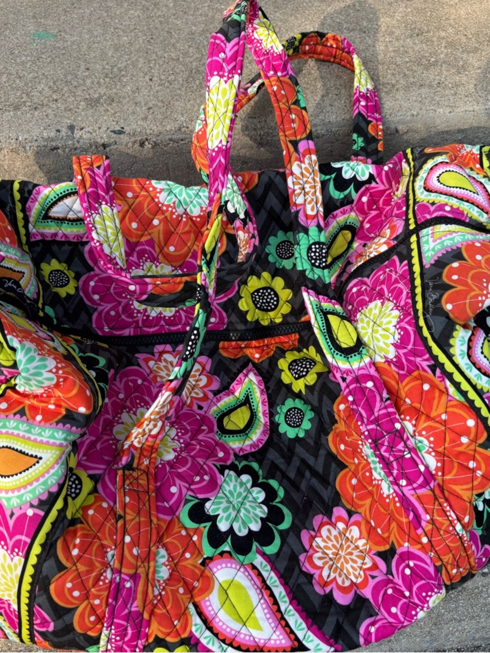 Vera Bradley Black Quilted Tote with Pink, Orange & Lime Floral Print. NWOT